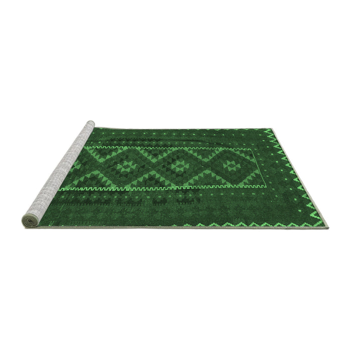 Sideview of Machine Washable Southwestern Emerald Green Country Area Rugs, wshtr2730emgrn