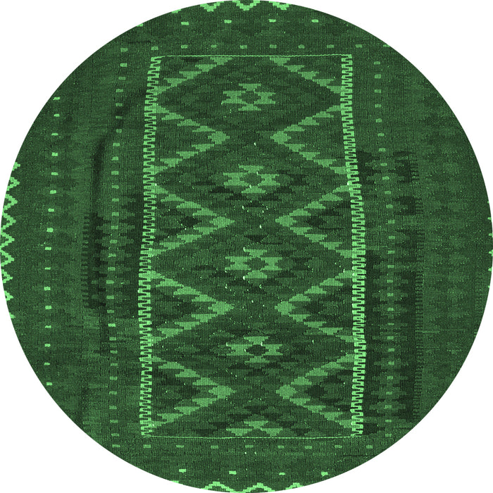 Round Machine Washable Southwestern Emerald Green Country Area Rugs, wshtr2730emgrn