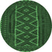 Round Machine Washable Southwestern Emerald Green Country Area Rugs, wshtr2730emgrn