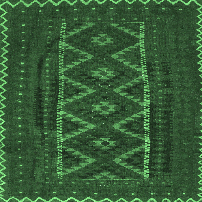 Square Machine Washable Southwestern Emerald Green Country Area Rugs, wshtr2730emgrn