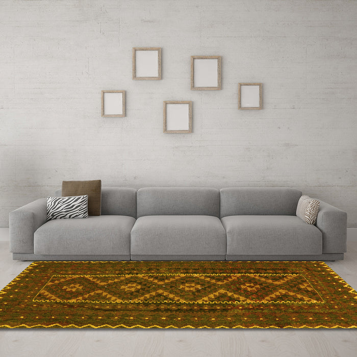 Machine Washable Southwestern Yellow Country Rug in a Living Room, wshtr2730yw