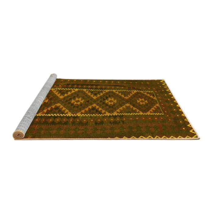 Sideview of Machine Washable Southwestern Yellow Country Rug, wshtr2730yw