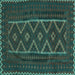 Square Machine Washable Southwestern Turquoise Country Area Rugs, wshtr2730turq