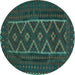 Round Southwestern Turquoise Country Rug, tr2730turq