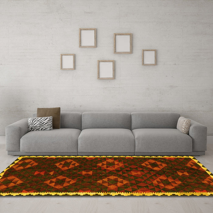Machine Washable Southwestern Yellow Country Rug in a Living Room, wshtr2731yw