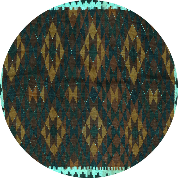 Round Machine Washable Southwestern Turquoise Country Area Rugs, wshtr2731turq