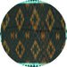 Round Machine Washable Southwestern Turquoise Country Area Rugs, wshtr2731turq