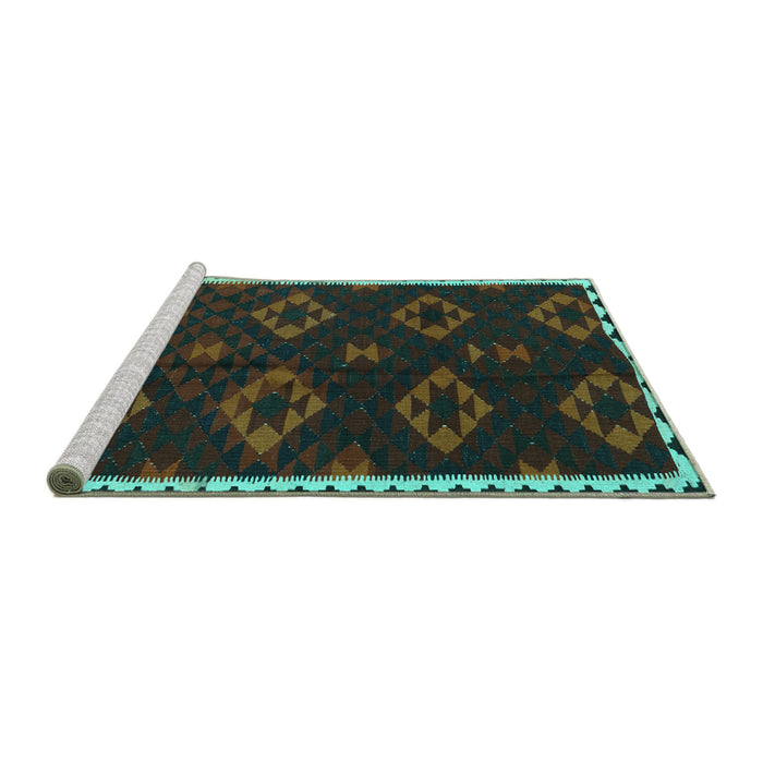 Sideview of Machine Washable Southwestern Turquoise Country Area Rugs, wshtr2731turq