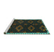 Sideview of Machine Washable Southwestern Turquoise Country Area Rugs, wshtr2731turq