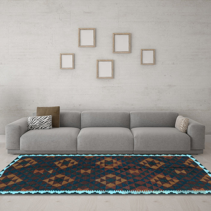 Machine Washable Southwestern Light Blue Country Rug in a Living Room, wshtr2731lblu