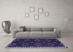 Machine Washable Southwestern Blue Country Rug in a Living Room, wshtr2731blu