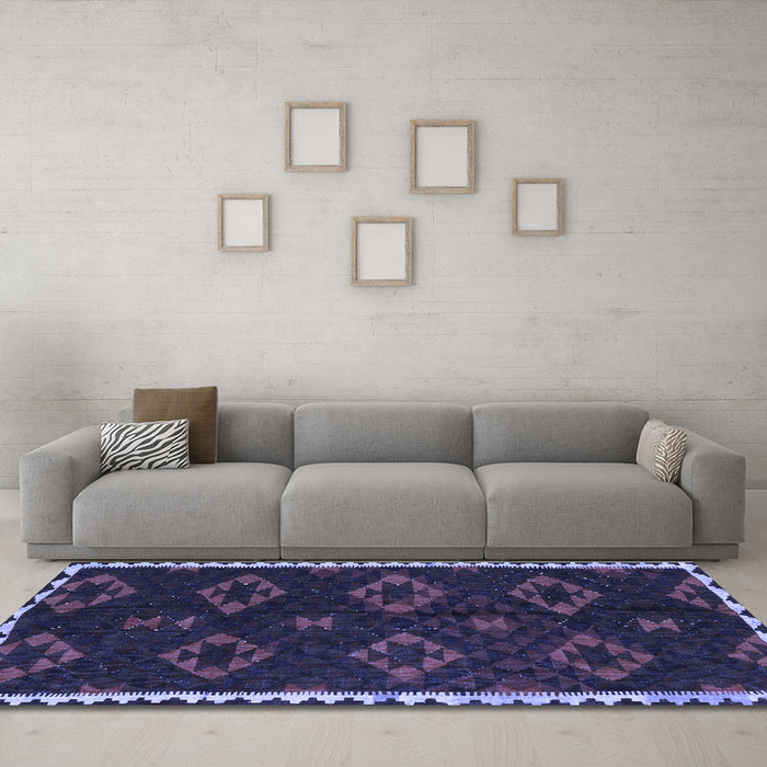 Machine Washable Southwestern Blue Country Rug in a Living Room, wshtr2731blu