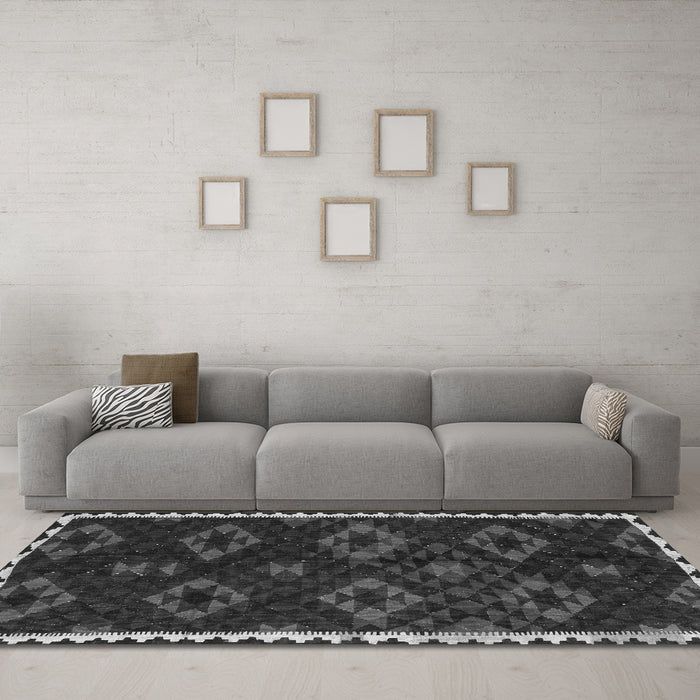 Machine Washable Southwestern Gray Country Rug in a Living Room,, wshtr2731gry