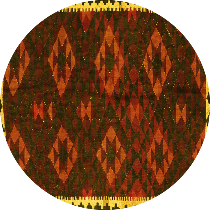 Round Machine Washable Southwestern Yellow Country Rug, wshtr2731yw