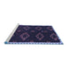 Sideview of Machine Washable Southwestern Blue Country Rug, wshtr2731blu