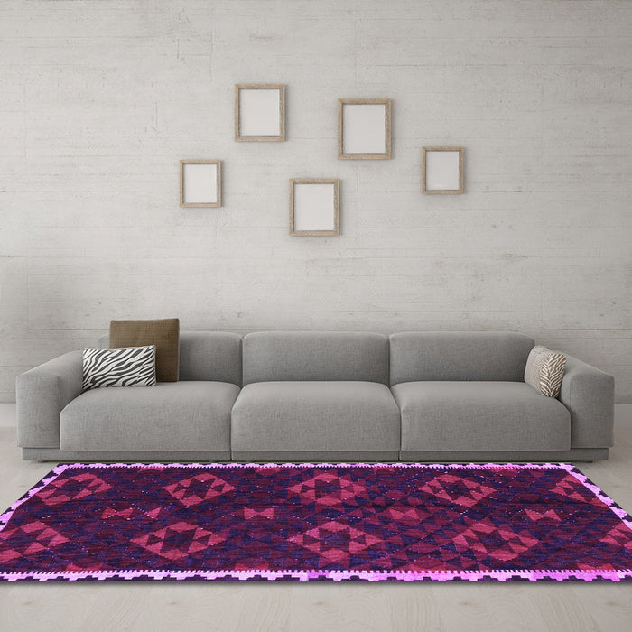 Machine Washable Southwestern Purple Country Area Rugs in a Living Room, wshtr2731pur