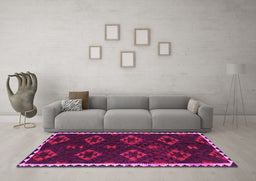 Machine Washable Southwestern Pink Country Rug in a Living Room, wshtr2731pnk
