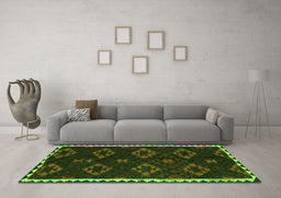 Machine Washable Southwestern Green Country Area Rugs in a Living Room,, wshtr2731grn