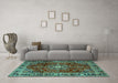 Machine Washable Persian Turquoise Traditional Area Rugs in a Living Room,, wshtr2732turq