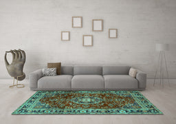 Machine Washable Persian Turquoise Traditional Area Rugs in a Living Room,, wshtr2732turq