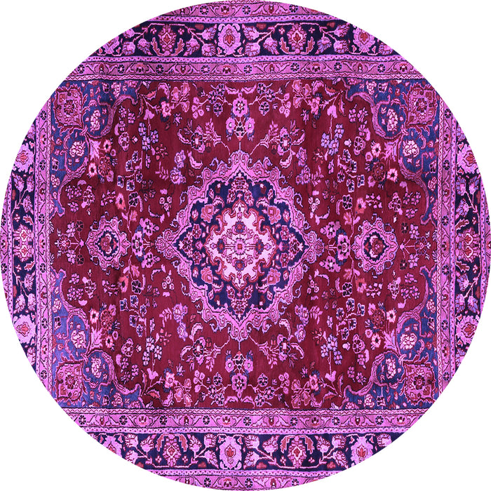 Round Machine Washable Persian Purple Traditional Area Rugs, wshtr2732pur