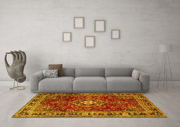 Machine Washable Persian Yellow Traditional Rug in a Living Room, wshtr2732yw
