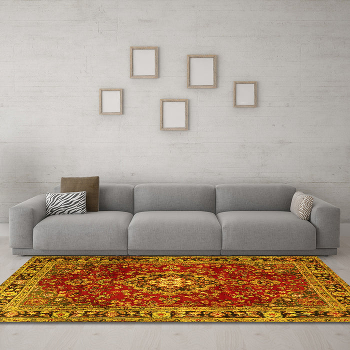 Machine Washable Persian Yellow Traditional Rug in a Living Room, wshtr2732yw
