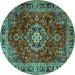 Round Machine Washable Persian Turquoise Traditional Area Rugs, wshtr2732turq