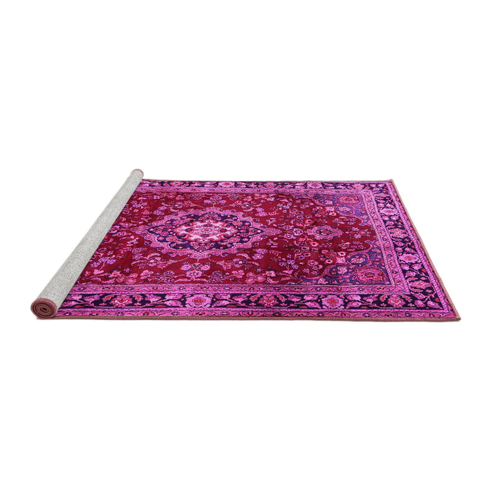 Sideview of Machine Washable Persian Pink Traditional Rug, wshtr2732pnk