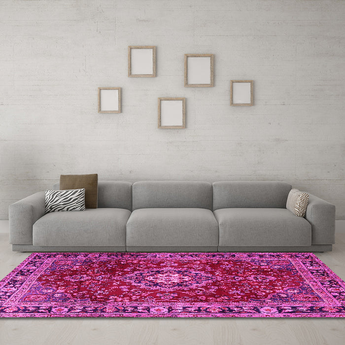 Machine Washable Persian Pink Traditional Rug in a Living Room, wshtr2732pnk