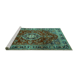 Sideview of Machine Washable Persian Turquoise Traditional Area Rugs, wshtr2732turq