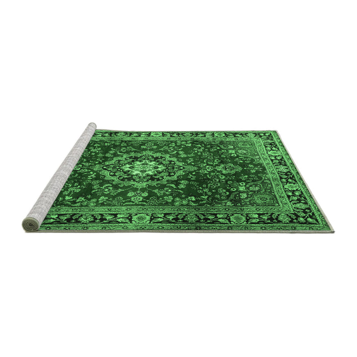 Sideview of Machine Washable Persian Emerald Green Traditional Area Rugs, wshtr2732emgrn