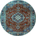 Round Machine Washable Persian Light Blue Traditional Rug, wshtr2732lblu