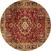 Round Machine Washable Persian Brown Traditional Rug, wshtr2732brn