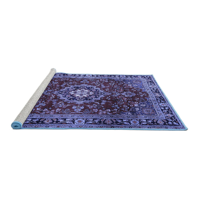 Sideview of Machine Washable Persian Blue Traditional Rug, wshtr2732blu