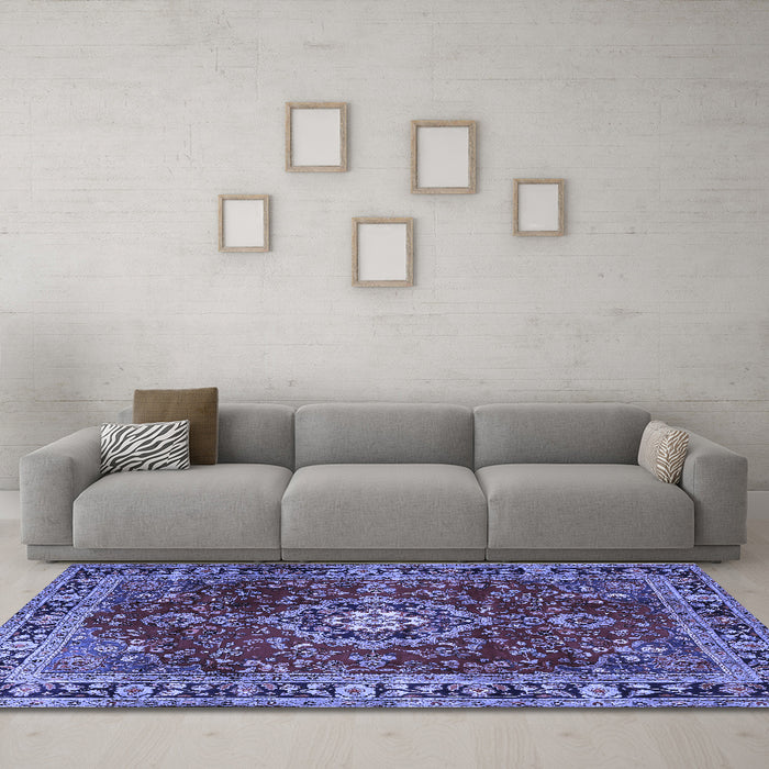 Machine Washable Persian Blue Traditional Rug in a Living Room, wshtr2732blu