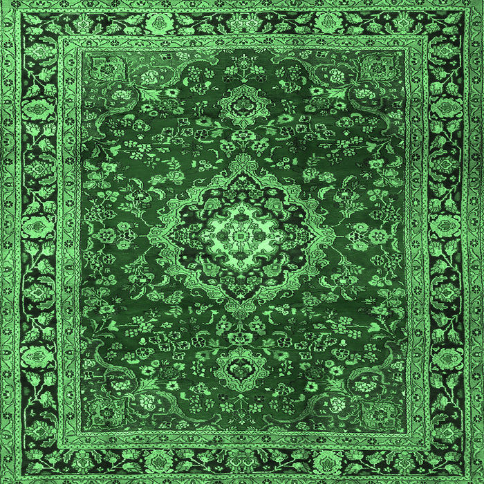 Square Machine Washable Persian Emerald Green Traditional Area Rugs, wshtr2732emgrn