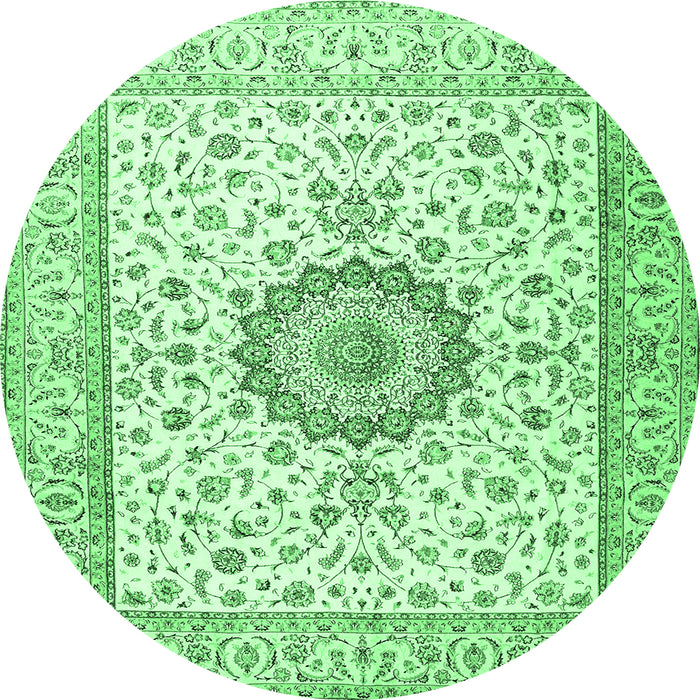 Round Machine Washable Medallion Emerald Green Traditional Area Rugs, wshtr2733emgrn
