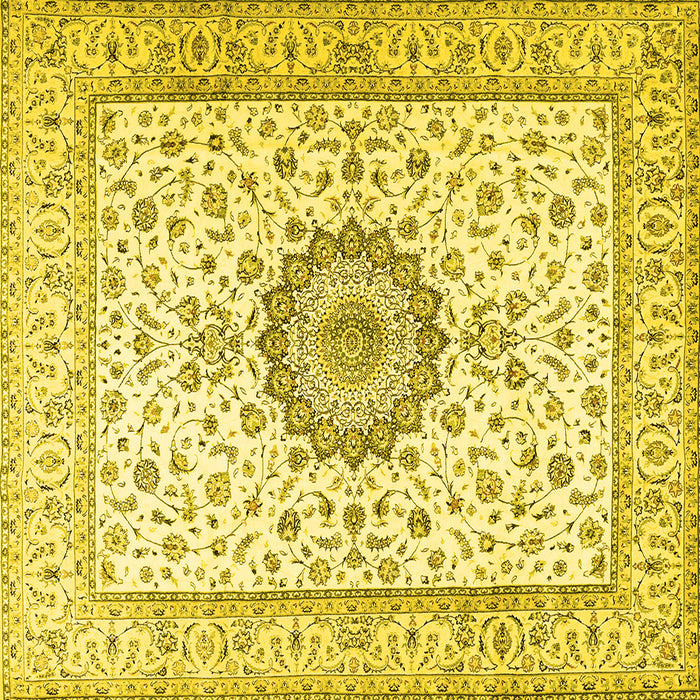Square Machine Washable Medallion Yellow Traditional Rug, wshtr2733yw