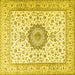 Square Machine Washable Medallion Yellow Traditional Rug, wshtr2733yw