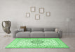 Machine Washable Medallion Emerald Green Traditional Area Rugs in a Living Room,, wshtr2733emgrn