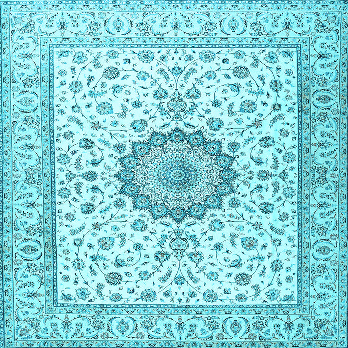 Square Machine Washable Medallion Light Blue Traditional Rug, wshtr2733lblu