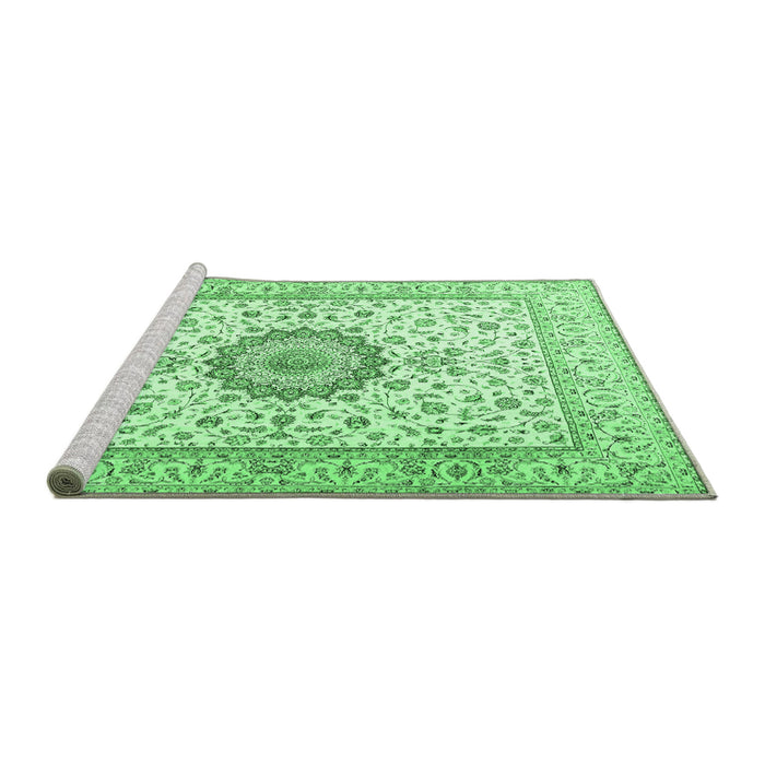 Sideview of Machine Washable Medallion Emerald Green Traditional Area Rugs, wshtr2733emgrn