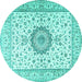 Round Machine Washable Medallion Turquoise Traditional Area Rugs, wshtr2733turq