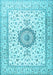 Machine Washable Medallion Light Blue Traditional Rug, wshtr2733lblu