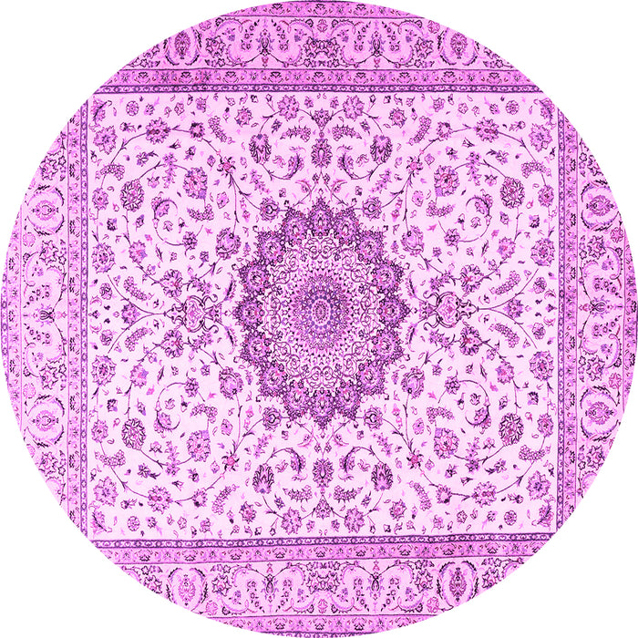 Round Machine Washable Medallion Pink Traditional Rug, wshtr2733pnk