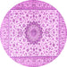 Round Machine Washable Medallion Pink Traditional Rug, wshtr2733pnk