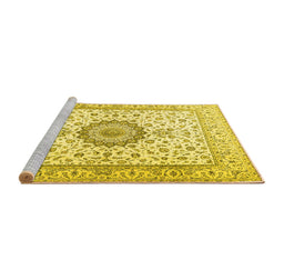 Sideview of Machine Washable Medallion Yellow Traditional Rug, wshtr2733yw