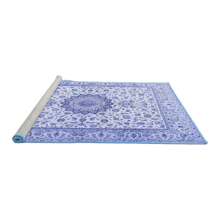 Sideview of Machine Washable Medallion Blue Traditional Rug, wshtr2733blu