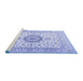 Sideview of Machine Washable Medallion Blue Traditional Rug, wshtr2733blu